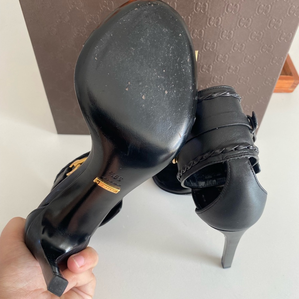 Gucci Black Leather High Heel Ankle-Strap Sandals - Picture 9 of 10